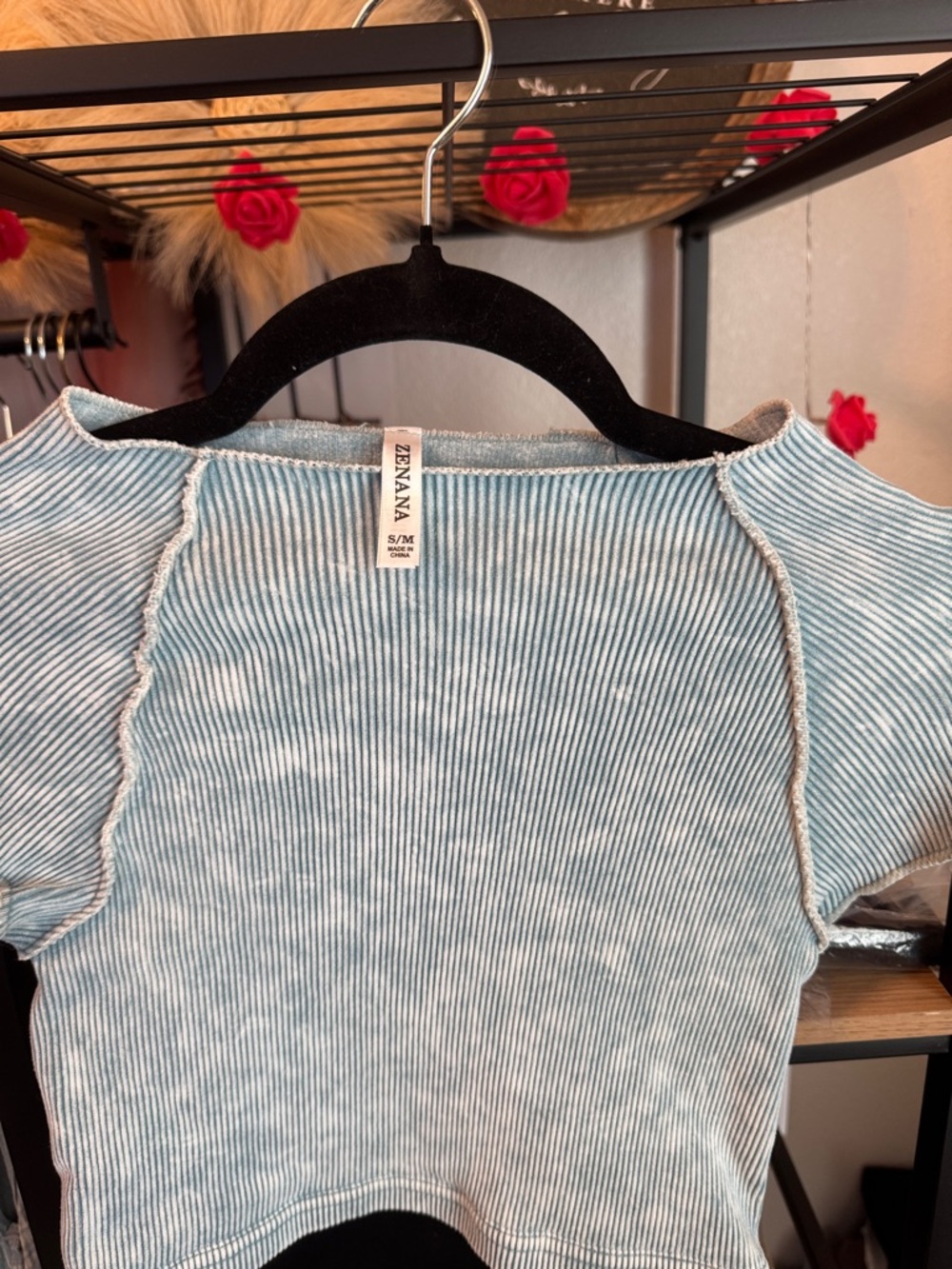 Zenana Women’s Light Blue Ribbed Crop Top